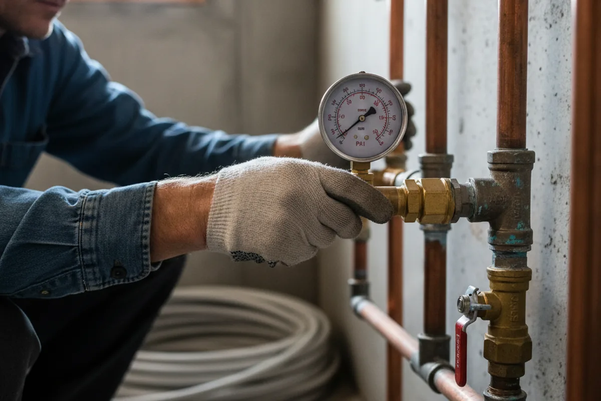 Pressure testing a repaired line during Water Line Repair in Robert